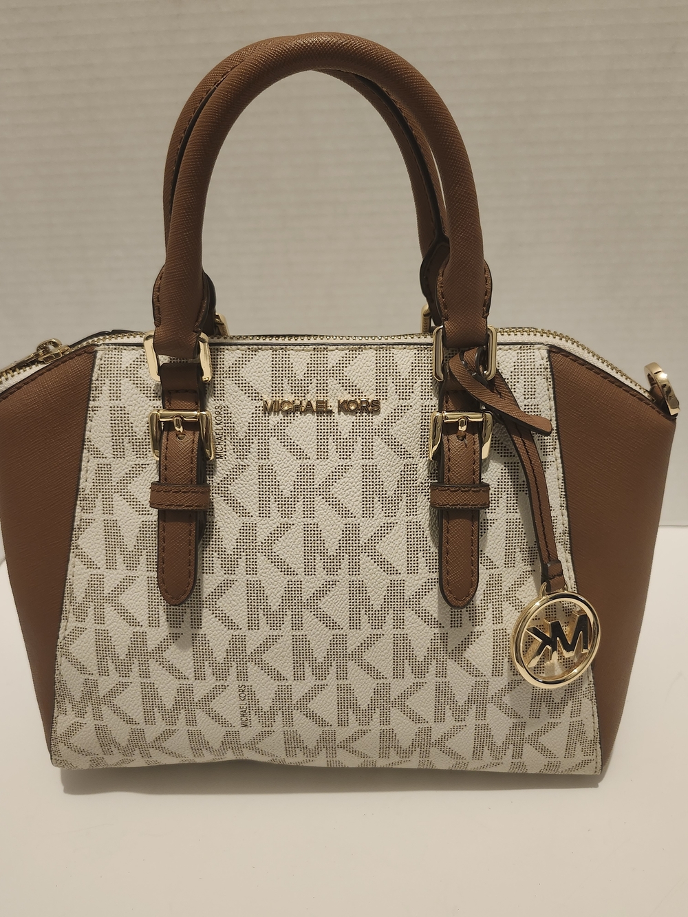Michael Kors Brown and Cream MK Logo Satchel
